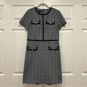 Talbots Textured Stripe Ponte Sheath Dress Short Sleeve Navy Womens Size 8